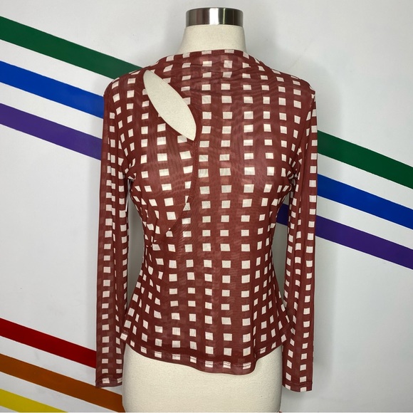 Free People Tops - NEW Find Me Now Checkered Cutout Mesh Top Size Small
